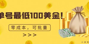 单号最低100美金，零成本，小白无脑操作，可复制，可扩大