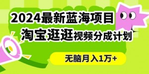 2024蓝海项目， 淘宝逛逛视频分成计划，简单无脑搬运，几分钟一个视频，小白月入1万+