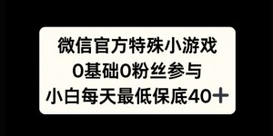 微信官方特定小游戏，0基础0粉丝，小白上手每天最少保底40+