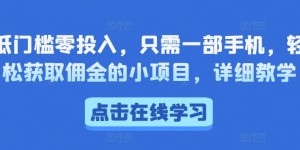 低门槛零投入，只需一部手机，轻松获取佣金的小项目，详细教学