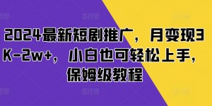 2024最新短剧推广，月变现3K-2w+，小白也可轻松上手，保姆级教程