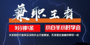 10兼职王者，3分钟1条无脑批量操作，新人小白半小时学会，长期稳定