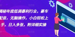 揭秘年底低调暴利行业，豪车配音，无脑操作，小白轻松上手，日入多张，附详细实操