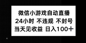 微信小游戏自动直播，24小时直播不违规 不封号，当天见收益 日入100+