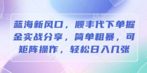 蓝海新风口，顺丰代下单掘金实战分享，简单粗暴，可矩阵操作，轻松日入几张