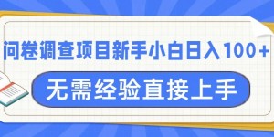 问卷调查项目，不需要经验小白上手无压力，轻松日入100+