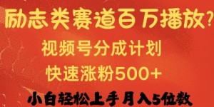 励志类赛道也能百万播放，快速涨粉500+视频号变现月入过W