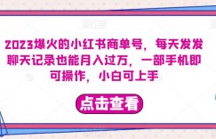 2023爆火的小红书商单号，每天发发聊天记录也能月入过万，一部手机即可操作，小白可上手