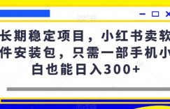 长期稳定项目，小红书卖软件安装包，只需一部手机小白也能日入300+