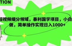 短视频细分领域，暴利国学项目，小白可做，简单操作实现日入1000+