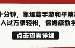 一天十分钟，靠爆款手游和平精英，月入过万很轻松，保姆级教学