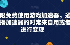 无限免费使用游戏加速器，通过撸加速器的时常来自用或者进行变现