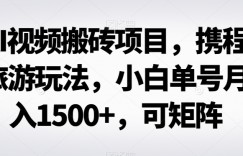 AI视频搬砖项目，携程旅游玩法，小白单号月入1500+，可矩阵