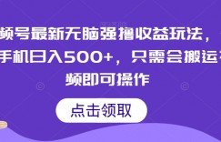 视频号最新无脑强撸收益玩法，一部手机日入500+，只需会搬运视频即可操作