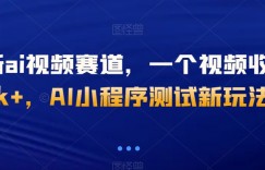 最新ai视频赛道，一个视频收益5k+，AI小程序测试新玩法