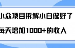 小众项目拆解，小白做好了每天可增加1000多的收入