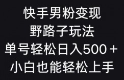 快手男粉变现野路子玩法，轻松日入500＋小白也能轻松上手