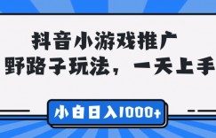 抖音小游戏推广，野路子玩法，无视抖音规则，小白轻松日入1000 +