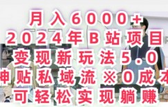 月入6000+，2024年B站项目变现新玩法5.0.神贴私域流0成本，可轻松实现躺赚