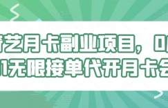 爱奇艺月卡副业项目，0成本0.01无限接单代开月卡会员