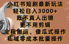 小红书短剧最新玩法，轻松日入3000+，既不真人出镜，更不用剪辑，全程搬运