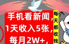 手机看新闻，1天收入5张，每天都收钱，自动收入，实战教程揭秘