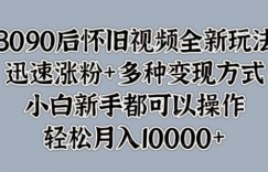 8090后怀旧视频全新玩法，迅速涨粉+多种变现方式，小白新手都可以操作