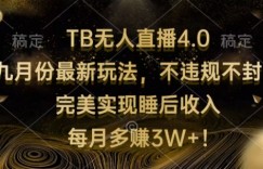 TB无人直播4.0九月份最新玩法，不违规不封号，完美实现睡后收入