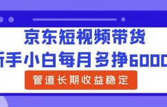 新手小白每月多挣6000+京东短视频带货，可管道长期稳定收益