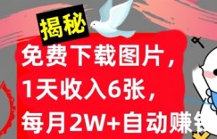 免费下载图片，1天收入6张，每月2W+自动赚钱，实战教程(揭秘)