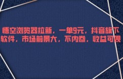 悟空浏览器拉新，一单9元，抖音旗下软件，市场前景大，不内卷，收益可观