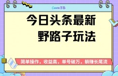 头条最新野路子玩法，无成本简单上手，无脑操作，新手单号过W