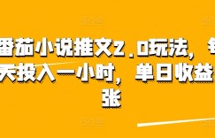 番茄小说推文2.0玩法，每天投入一小时，单日收益5张