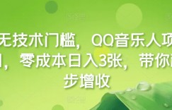 无技术门槛，QQ音乐人项目，零成本日入3张，带你稳步增收!