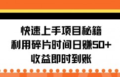 快速上手项目秘籍，利用碎片时间日入50+，收益即时到账