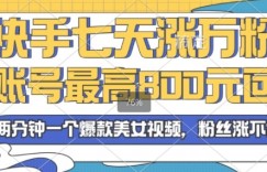 2024年快手七天涨万粉，但账号最高800元回收，两分钟一个爆款美女视频