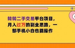 转转二手交易平台项目，月入过W的副业思路，一部手机小白也能操作