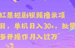 红果短剧撸米，无脑挂JI项目，单机日入30米，可批量复制操作