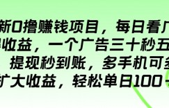 最新0撸项目，每日看广告得收益，一个广告三十秒五毛钱，提现秒到账，轻松单日100+