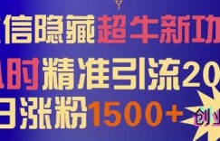 微信隐藏超牛新功能，1小时精准引流200+创业粉，日涨粉1500+