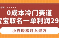 0成本冷门赛道，宝宝取名一单利润299，小白轻松月入过万