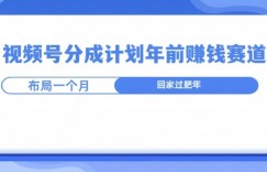 视频号分成计划年前挣钱赛道，布局一个月，回家过肥年