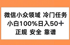 微信小众领域冷门特定任务，小白100%日入50+，正规安全靠谱