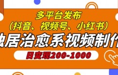 独居治愈系视频制作，日变现多张，多平台发布(抖音、视频号、小红书)