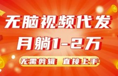 无脑视频代发，月躺1W，无需剪辑，直接上手