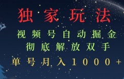 独家视频号自动掘金，单机保底月入1k，解放双手，懒人必备