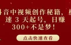 抖音中视频创作秘籍，极速 3 天起号，日入3张+不是梦