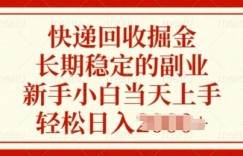 快递回收掘金，长期稳定的副业，新手小白当天上手，轻松日入几张