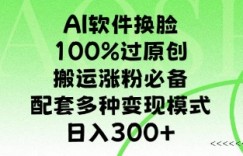 AI软件换L，100%过原创，搬运涨粉必备，配套多种变现模式，日入300+