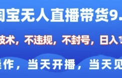 淘宝无人直播带货全新技术，纯小白易操作，当天开播，当天见收益，日入多张